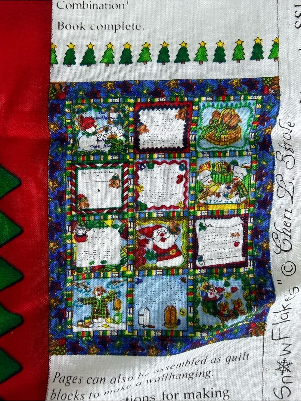 Vintage Christmas Fabric Book Panel Sewing Snowflakes Crafts Cookbook Holiday